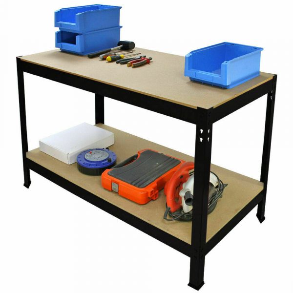 120cm Heavy Duty MDF 2 Tier Workbench Unit Black WB12K