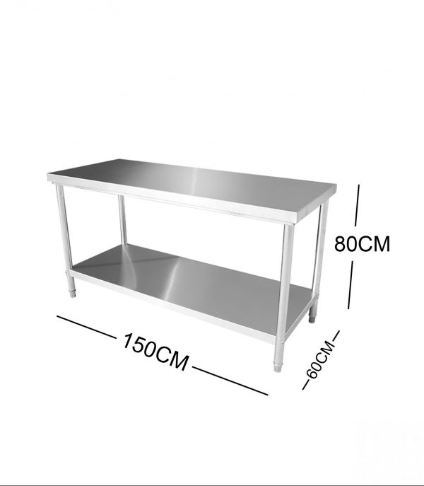 150cm Stainless Steel Metal 2 Tier Workbench Kitchen Bench Freezer Storage