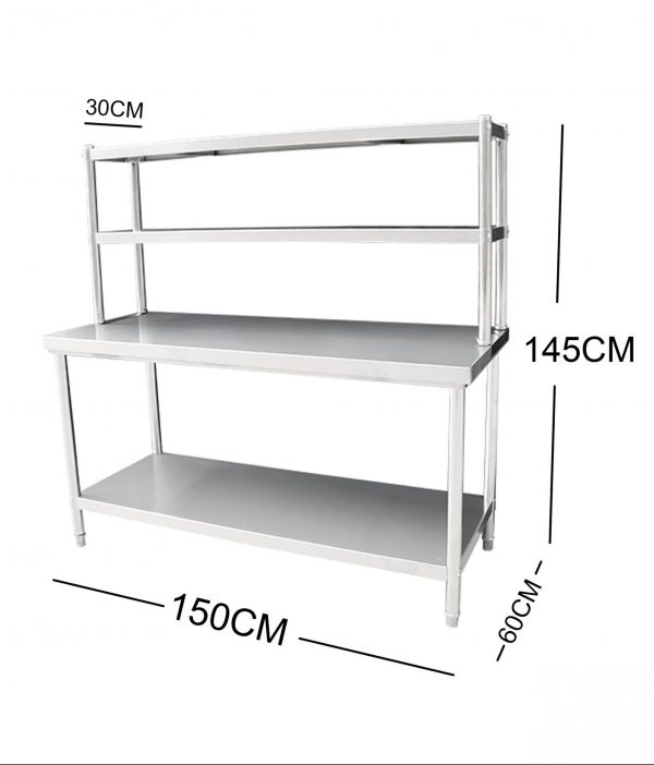 150cm Stainless Steel Metal Workbench Shelf Combo Kitchen Bench Freezer Storage