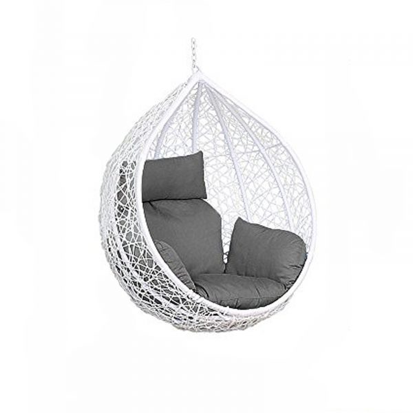 Large White Hanging Swinging Egg Chair With Cushion (No Stand + Base)