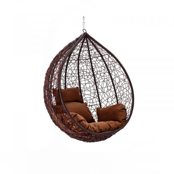 Large Brown Hanging Swinging Egg Chair With Cushion (No Stand + Base)