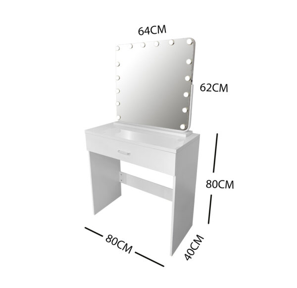 WHITE MAKE-UP DRESSER TABLE WITH TILT ADJUSTABLE LED MIRROR WITH DRAWER & PULL OUT CHAIR KL-DS03N