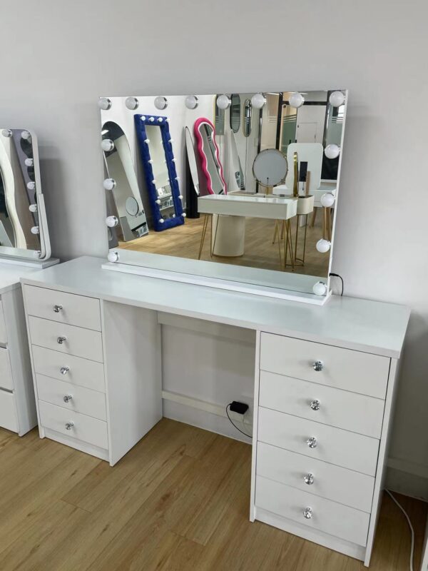 WHITE MAKE-UP DRESSER TABLE WITH LED MIRROR WITH 10 DRAWERS KL-DS06N