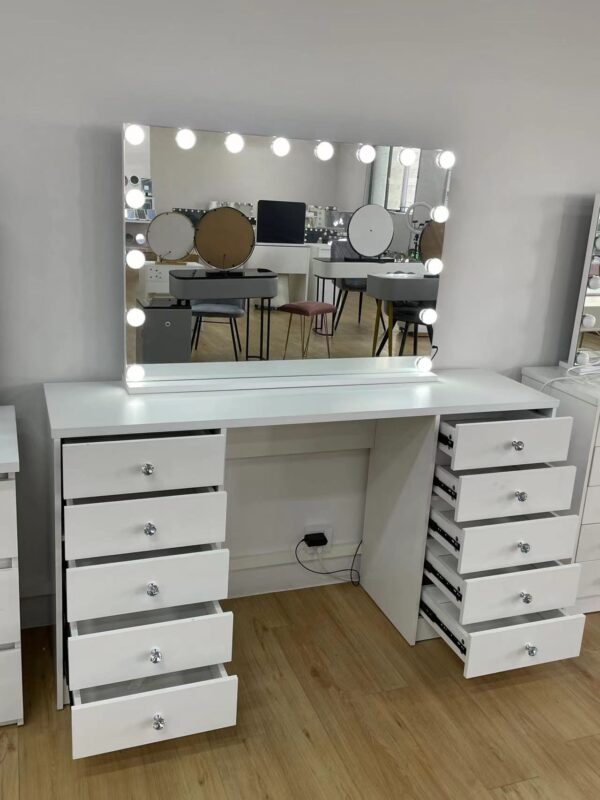 WHITE MAKE-UP DRESSER TABLE WITH LED MIRROR WITH 10 DRAWERS KL-DS06N