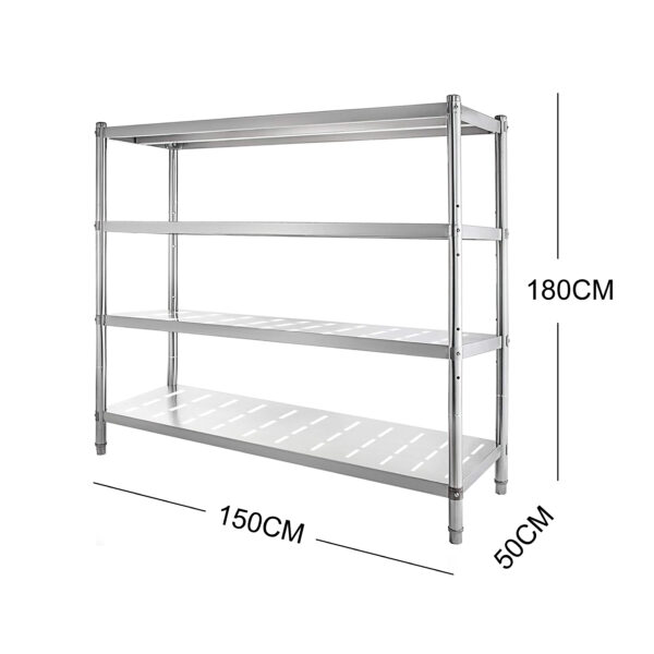 150CM STAINLESS STEEL METAL 4 TIER KITCHEN SHELF WITH DRAIN HOLES